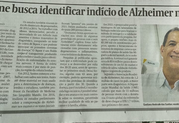 Jornal Valor Econômico faz matéria sobre o projeto de pesquisa do Dr. Gustavo Alves.